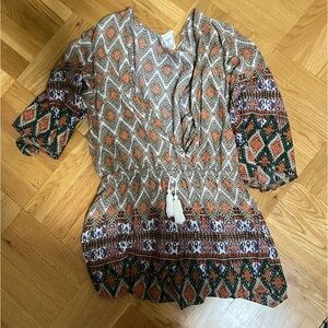 Jaase Boho Vneck Romper with Tie Waist, size medium